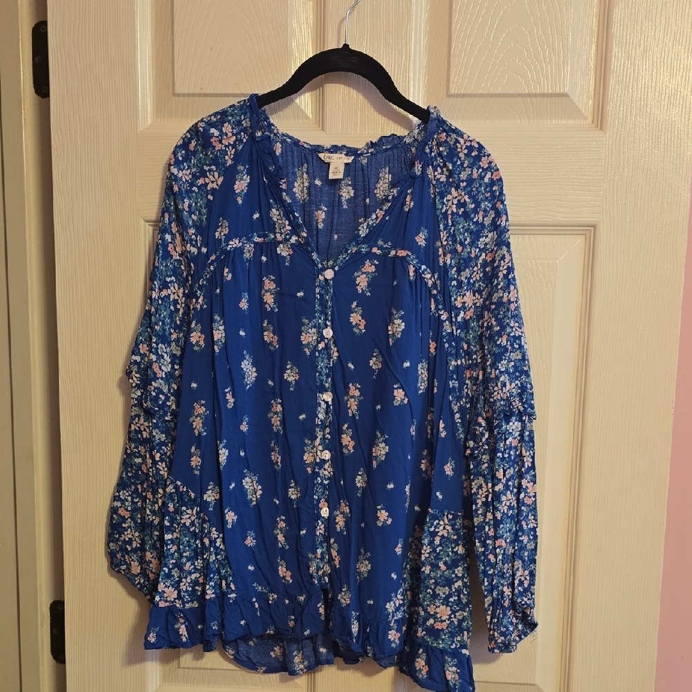 Cato Navy Floral Print‎ Blouse